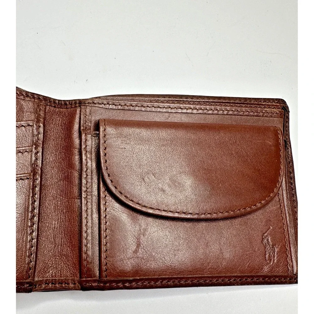 Ralph Lauren Polo Bifold Wallet Hunter Plaid Brown Leather Coin Pocket 90s